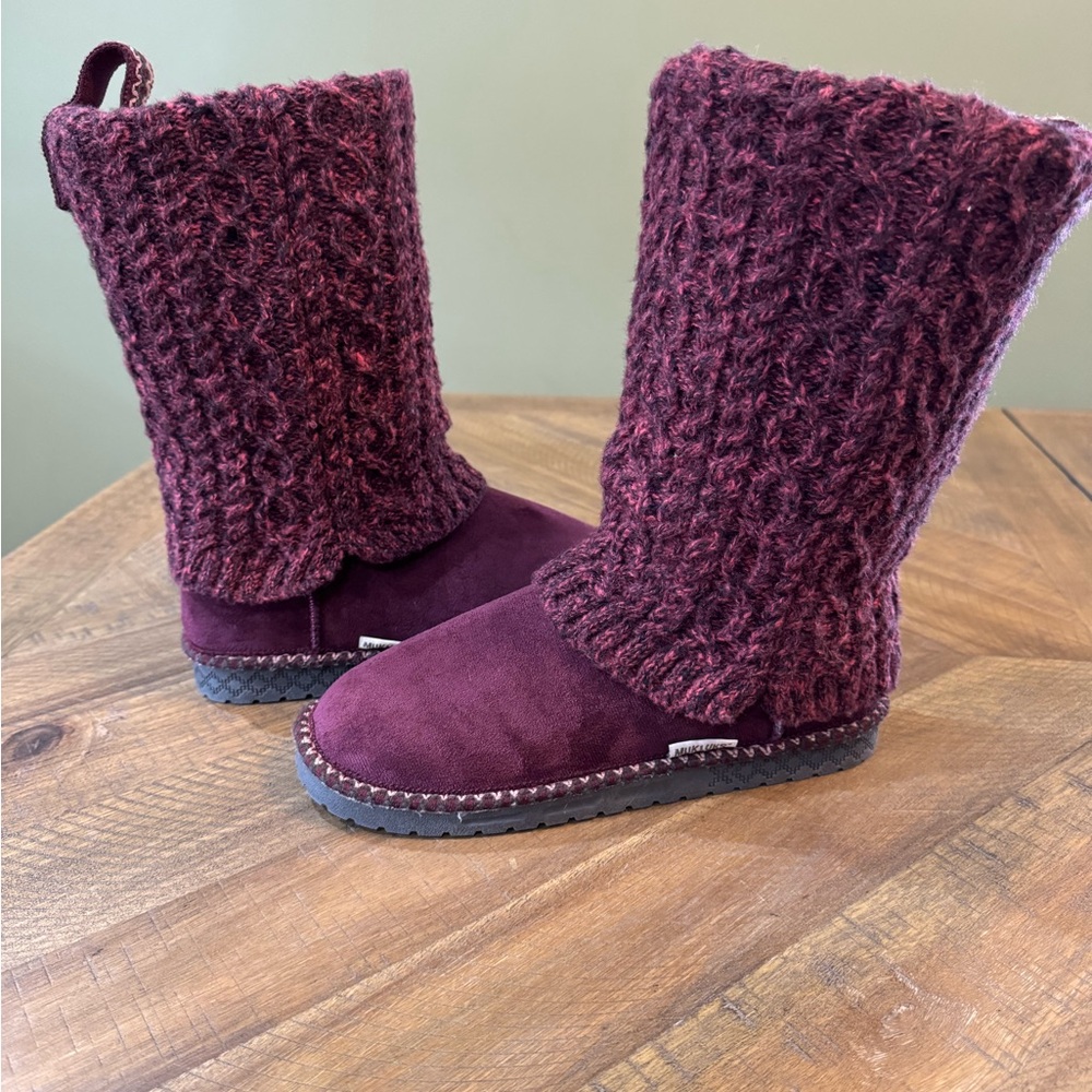 Muk Luks Women’s Burgundy Jackie Knit Faux Suede Mid-Calf Boots Size 9 - Picture 7 of 15